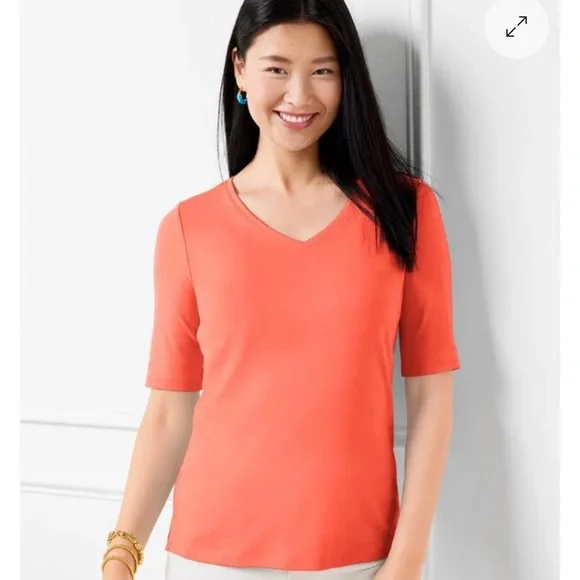 NWOT Talbots Women's Coral Short Sleeve V-Neck Tee SZ L - Picture 7 of 7